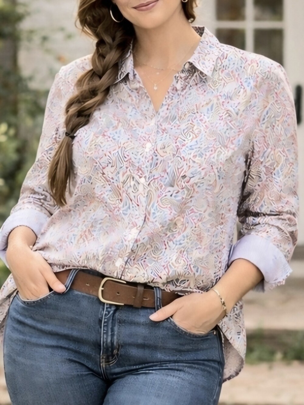 Chaps Paisley Button Down Shirt 3XL Cotton No Iron Western Prep Blouse